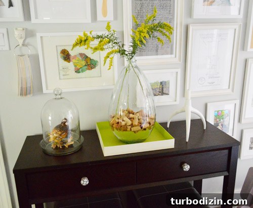 Charming Fall Decorating Ideas for Cozy Autumn Homes 10 Console detail with corks and bird