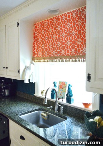 Curtain with fringe and decorative crane