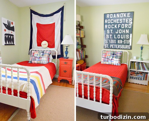 Boys' shared room with matching beds