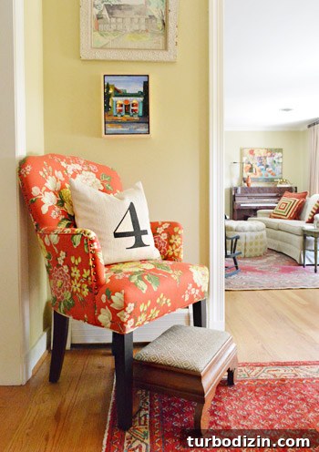 Reupholstered chair and pillow