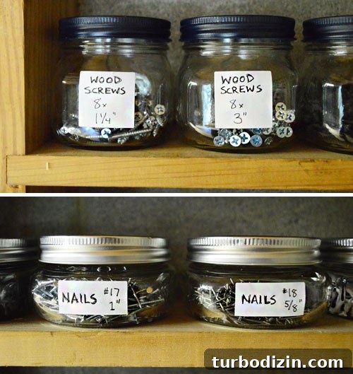Organize Your Tools with a Pegboard: Smart Workshop Storage Ideas 15 Handwritten labels on jars