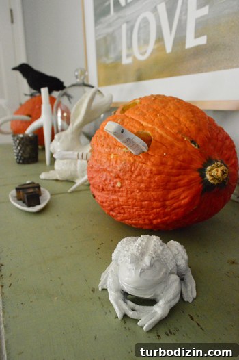 How to Drill Pumpkin Holes for Creepy Wooden Snakes 11 White ceramic rabbit with pumpkins