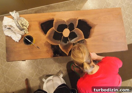 How to Stain a Dresser with a Decorative Flower Pattern 4 Stain shading technique on furniture top