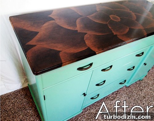 How to Stain a Dresser with a Decorative Flower Pattern 5 Finished stained buffet top