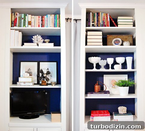 How to Convert Bookcases Into Built-Ins and Paint Them 6 Styled built-ins