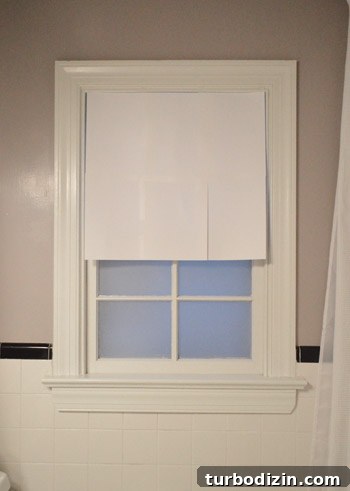 DIY Window Shade in 15 Minutes: Quick Step-by-Step Guide 4 pieces of paper taped together and hung on window