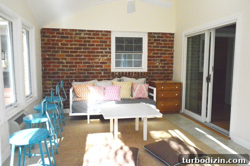 Blue stools awkwardly placed