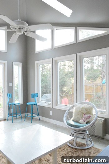 How to Paint Very High Vaulted Ceilings Safely and Efficiently 15 Sunroom after painting looks brighter