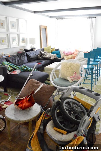 How to Paint Very High Vaulted Ceilings Safely and Efficiently 5 Living room turned chaos during painting