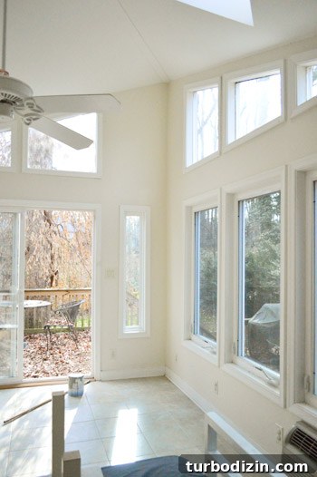 How to Paint Very High Vaulted Ceilings Safely and Efficiently 7 Starting to paint the sunroom