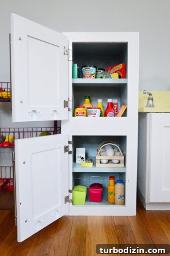 Turn an Old Cabinet Into a Realistic Play Refrigerator for Kids 13 Play food and accessories