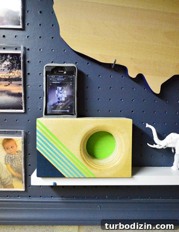 How to Hang a Pegboard in Your Basement Workshop 5 Wooden iPhone dock on pegboard shelf
