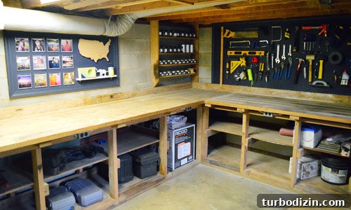 How to Hang a Pegboard in Your Basement Workshop 9 Full view of completed pegboard space
