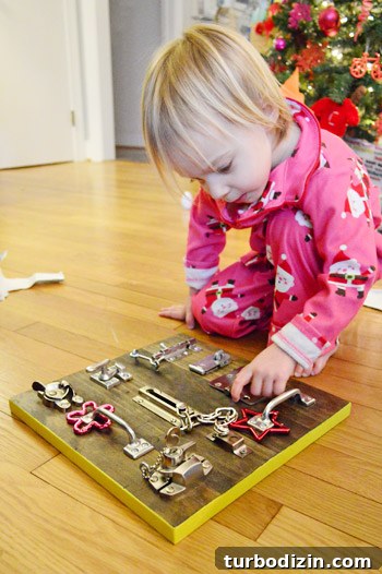 DIY Kids Busy Board with Latches: Interactive Montessori Toy 2 Latch board finished