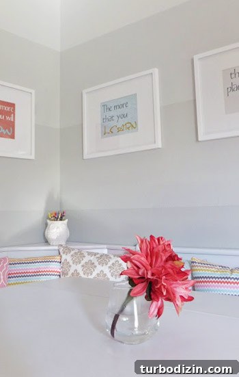 Create a Cozy Kitchen Banquette Dining Nook 7 Framed Dr. Seuss quote prints
