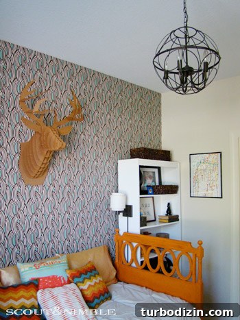 Stylish Big Boy Bedroom Ideas with Patterned Wallpaper 5 Bookshelf with sconce