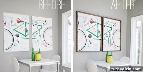 Framed posters on wall