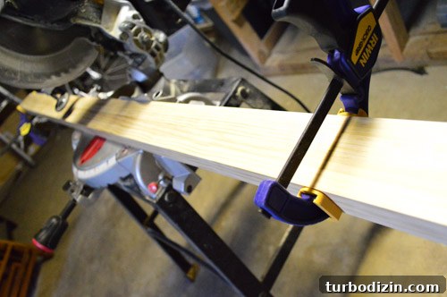 Clamped boards ready to cut