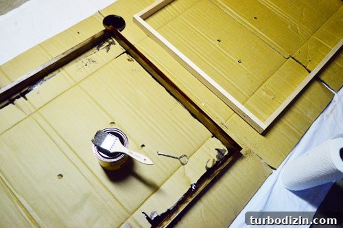 Stained frames drying