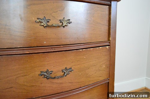 Big-Girl Bedroom with Daybed and Secondhand Dresser 6 Dresser wear and tear details