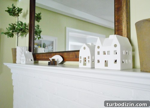ceramic houses on mantel