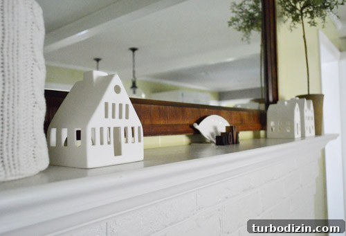 mantel styled with houses