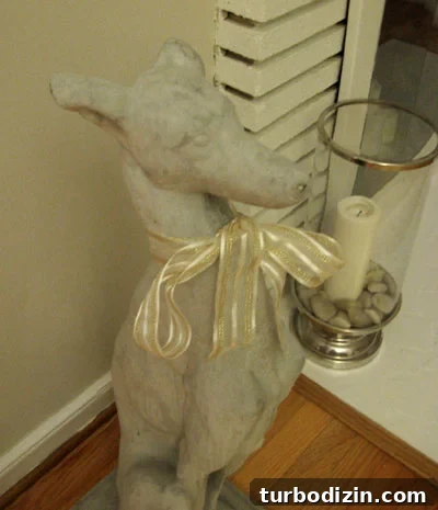 Concrete greyhound with ribbon