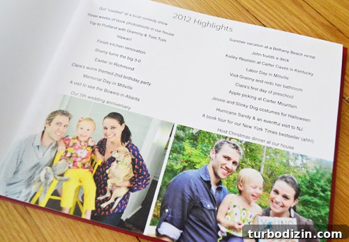 Front Page of Family Yearbook With Bulleted List of Highlights From 2012