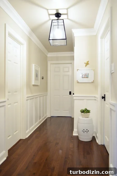 Board and Batten Wall Paneling for Under $60 22 DIY Hallway Molding Project With Fancy Wainscoting Detail