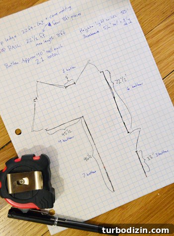 Board and Batten Wall Paneling for Under $60 5 hand drawn plan on graph paper for planning and measuring a board and batten molding installation