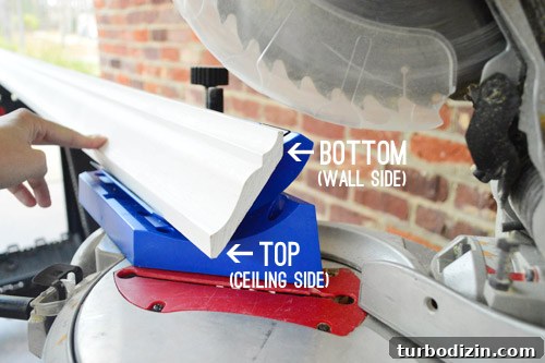 Crown Molding Installation Guide: Step-by-Step Tips for Perfect Results 11 Crown molding ready for cutting on miter saw with kreg crown pro