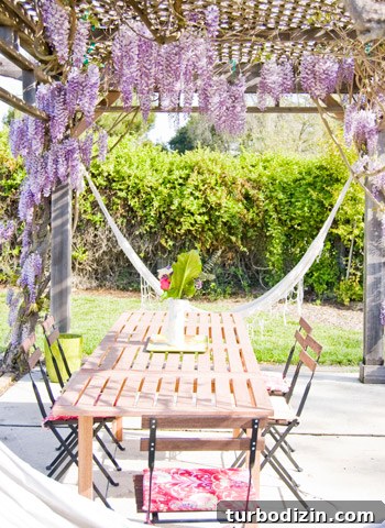 Quaint Vine-Covered Cottage House Crashers Tour 13 Outdoor seating under pergola