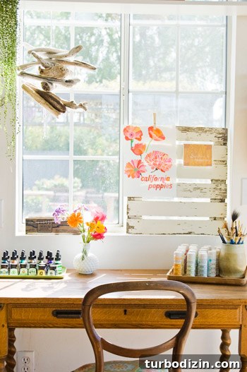 Quaint Vine-Covered Cottage House Crashers Tour 9 Painting desk near window