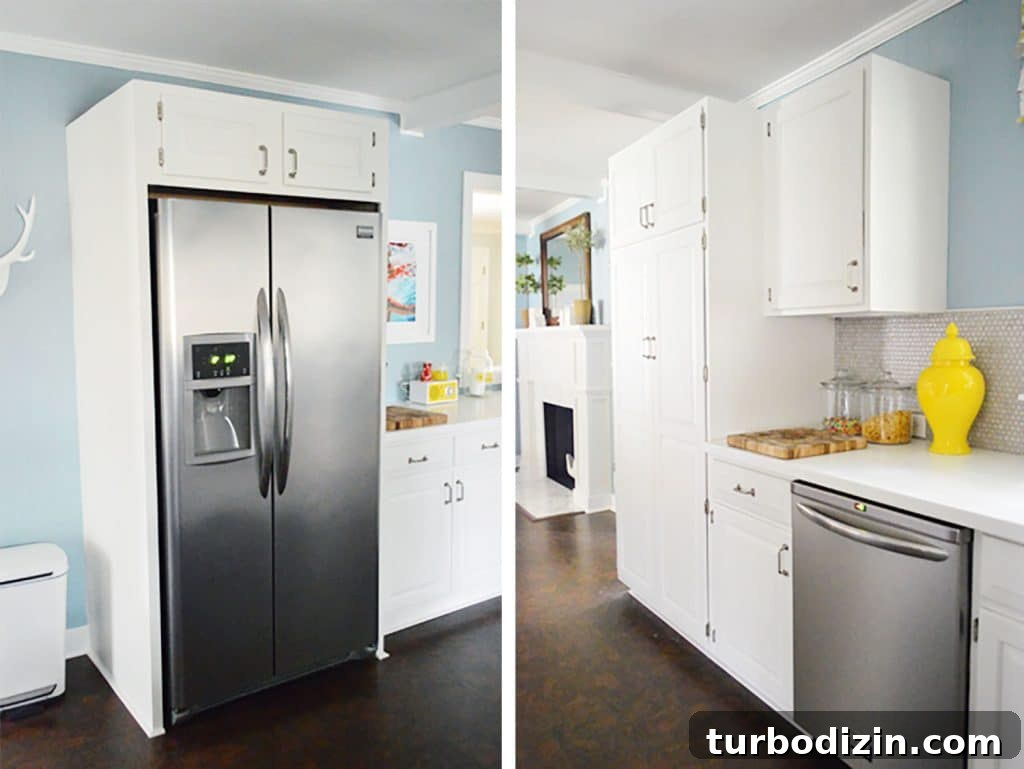 Add Crown Molding to Cabinets: Step-by-Step Guide for a Polished Finish 3 Side By Side of White Kitchen Cabinets Without Any Crown Molding On The Uppers