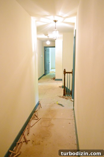 subfloor in hallway with carpet removed