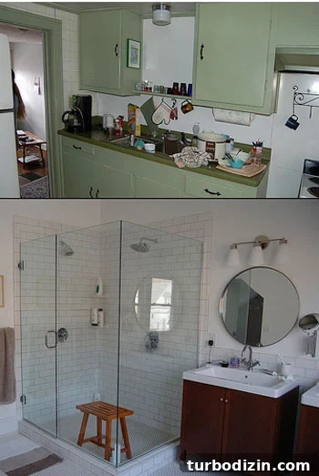 kitchen-bathroom-renovation Second floor kitchen converted to bathroom
