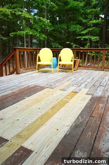 Fix a Hole in Your Deck: Step-by-Step Repair Guide 16 Another view of patched hole in wooden deck