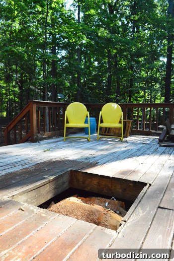 Fix a Hole in Your Deck: Step-by-Step Repair Guide 3 Hole in wooden deck left by removed tree