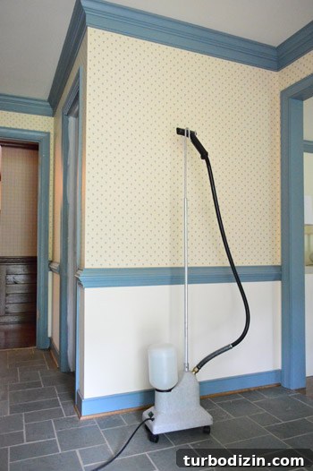 Clothing steamer in use