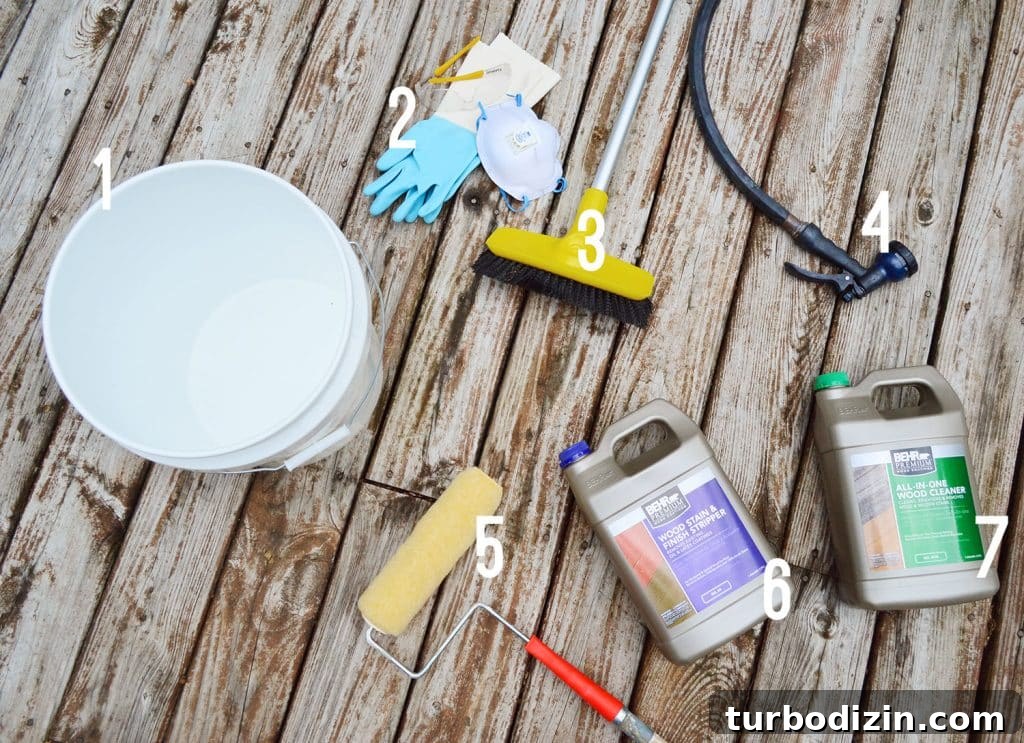 Materials and supplies for stripping a wood deck