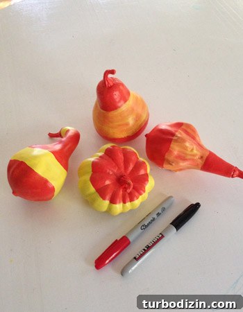 Painted gourds close up