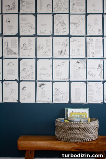 Blue Nursery for a Boy with Clouds and Stars Decor 6 Shel Silverstein pages as wall art