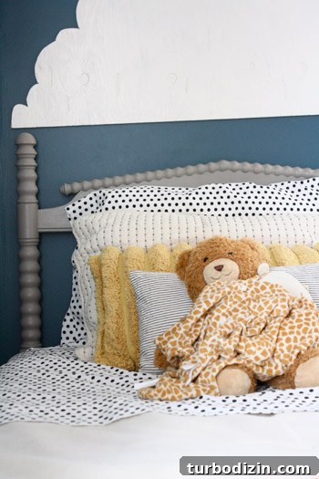 Blue Nursery for a Boy with Clouds and Stars Decor 7 Final view of Gabriel's room