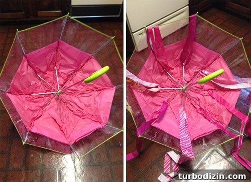 Umbrella underside with ribbons