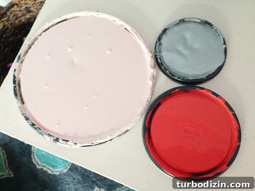 Painting a Pink Closet Door and Raindrop Wall Accent Ideas 12 Open Paint Cans Of Three Colors For Raindrop Wall | Pink Cadillac | Tranquil | Cinco De Mayo