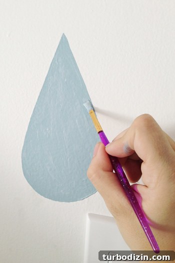Painting a Pink Closet Door and Raindrop Wall Accent Ideas 13 Hand Painting Blue Raindrop On Wall Mural With Small Brush