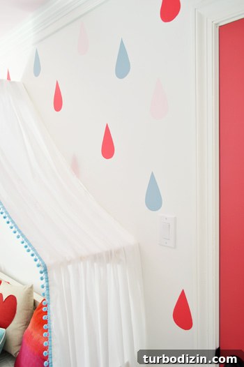 Painting a Pink Closet Door and Raindrop Wall Accent Ideas 16 Close Up Of Painted Colorful Raindrop Wall Mural In Girls Bedroom