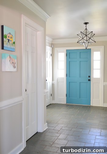 Foyer With Edgecomb Gray Walls Simply White Trim and Revere Pewter Ceiling