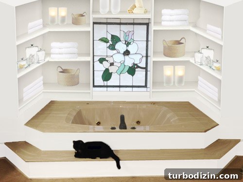 Design mockup with full built-ins around tub