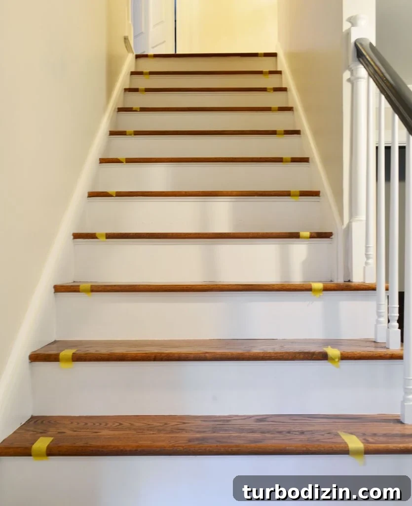 Painters Tape On Steps To Mark Runner Location